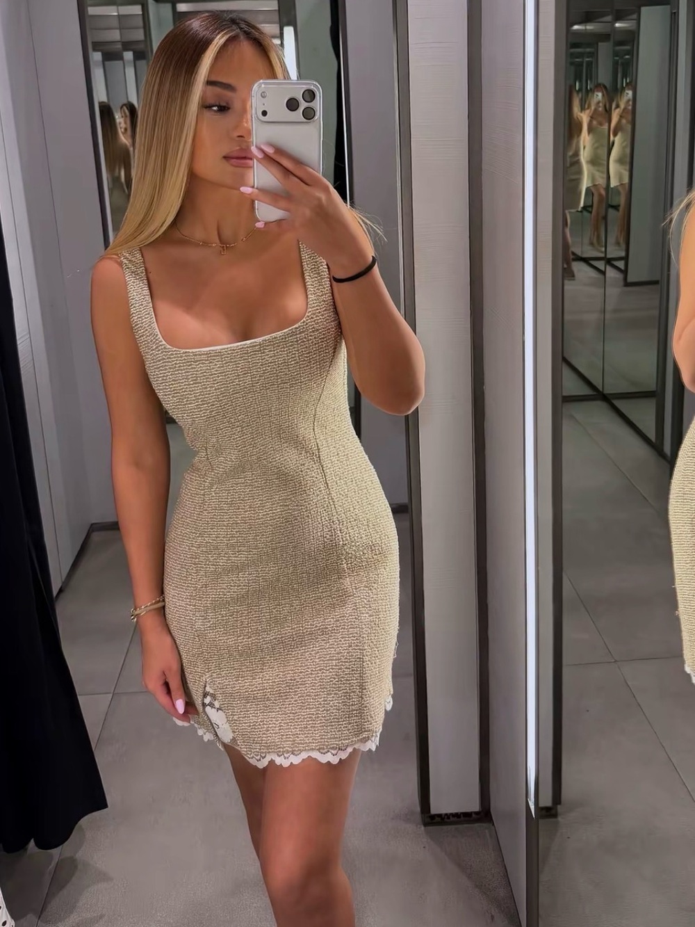 Zara Beige Short Textured Dress